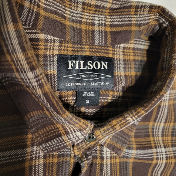 CC Filson Brown XL Plaid Flannel Casual Button-Down Shirt - Picture 5 of 13